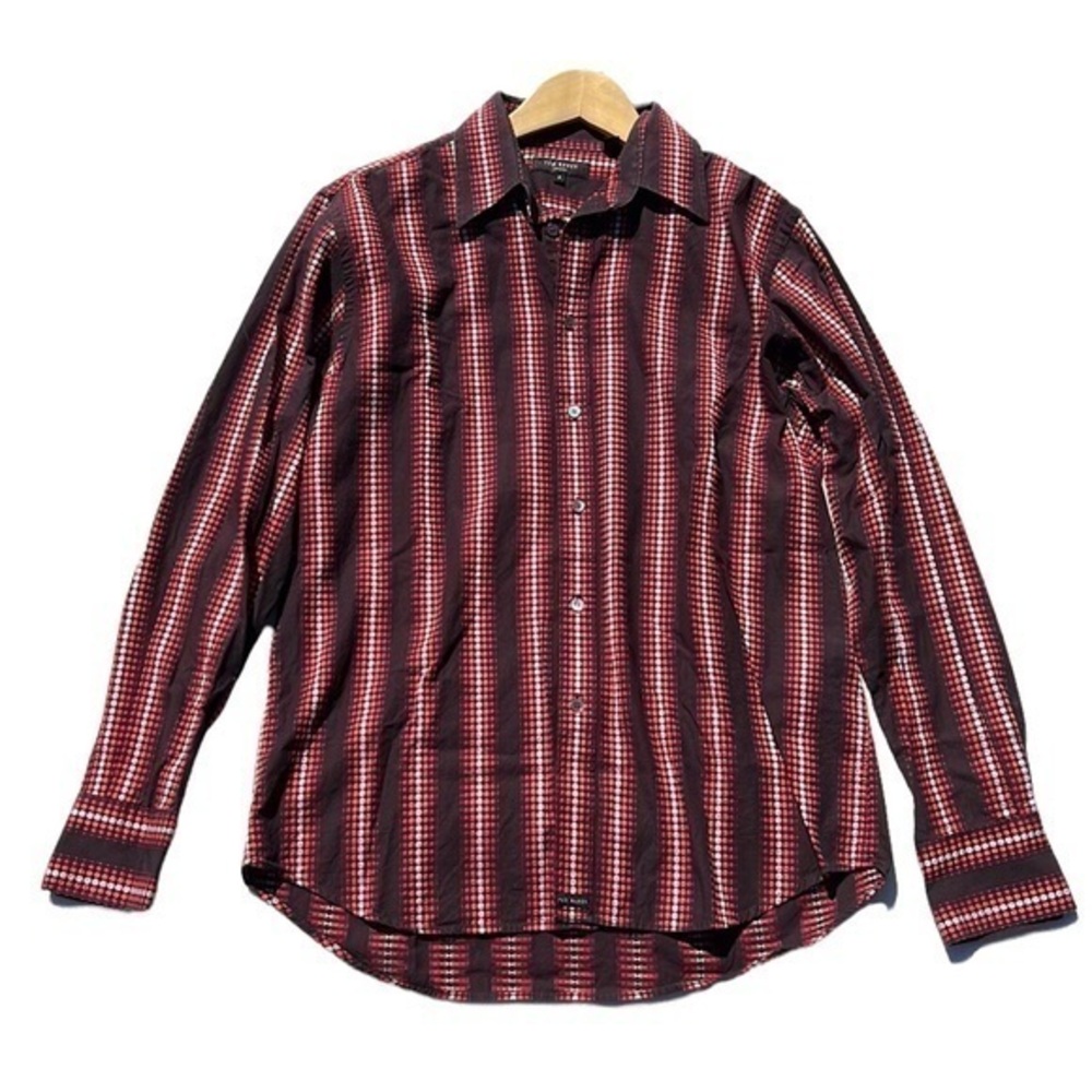 Ted Baker Men's Size 3 Long Sleeve Button‎ Front Shirt Multicolor Dots Stripes